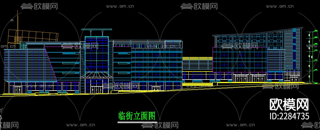 临街商场建筑外观平面规划cad施工图下载（渲染图2）