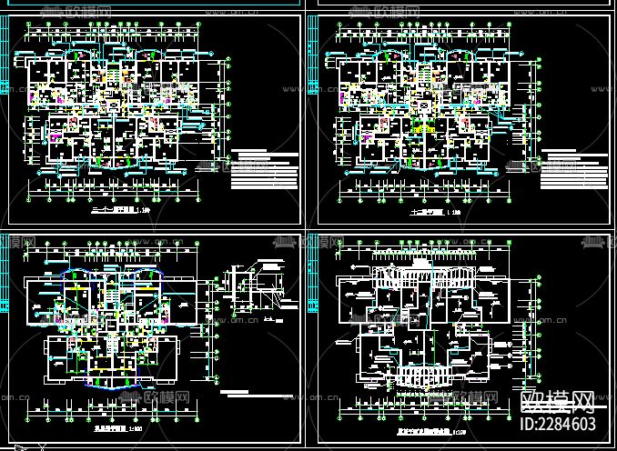 1梯四户建筑cad施工图下载（渲染图4）