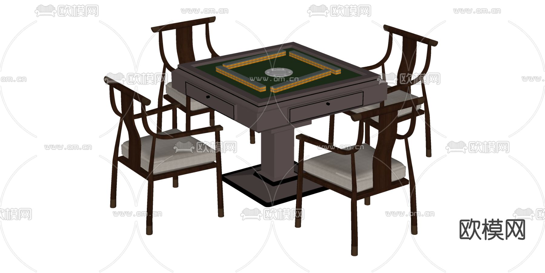 新中式麻将桌su模型下载（渲染图2）
