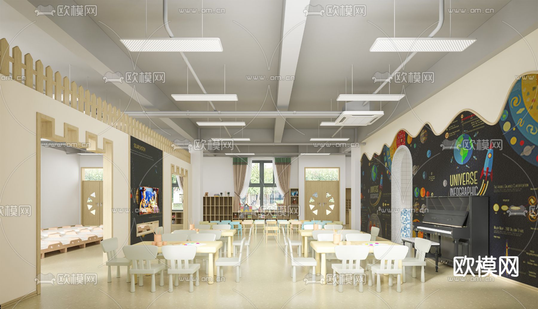 现代幼儿园活动室3d模型下载（渲染图1）