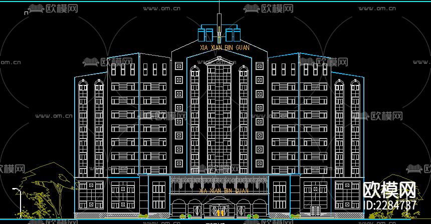 大型酒店建筑外观cad施工图下载（渲染图5）
