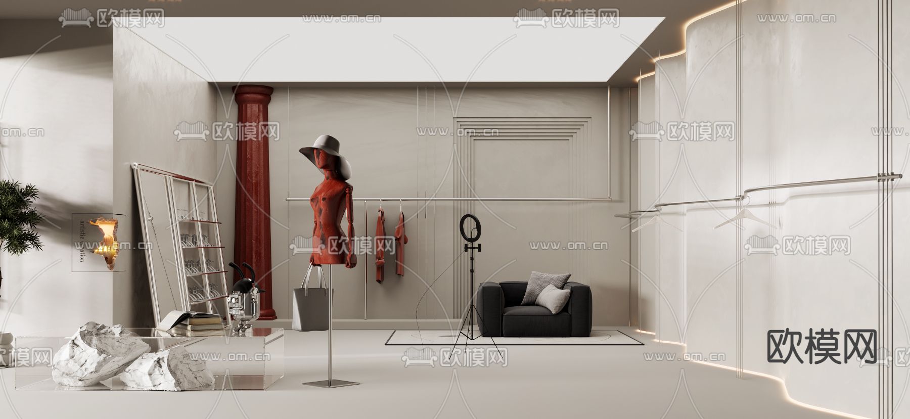 侘寂服装店直播间3d模型