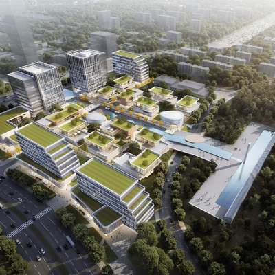 现代产业园办公楼鸟瞰su模型