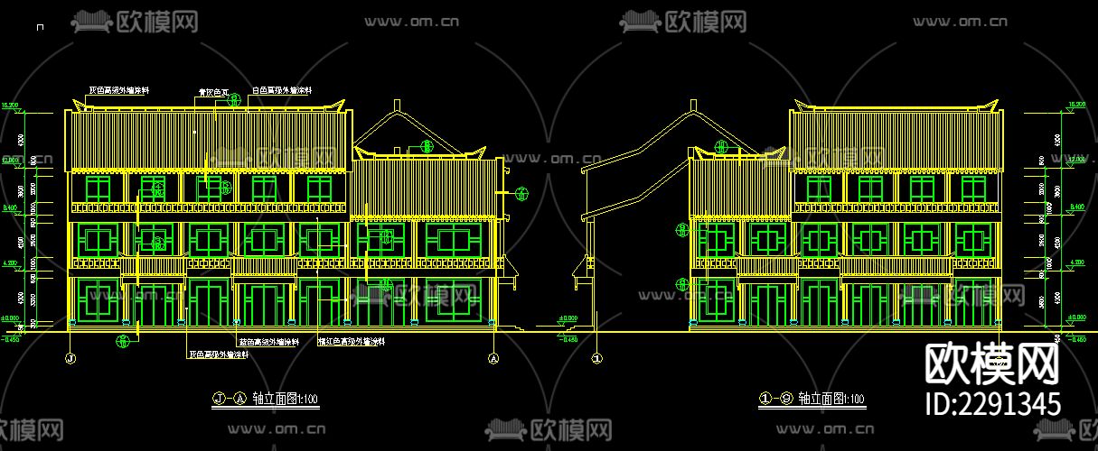 仿古清式建筑CAD施工图下载（渲染图4）