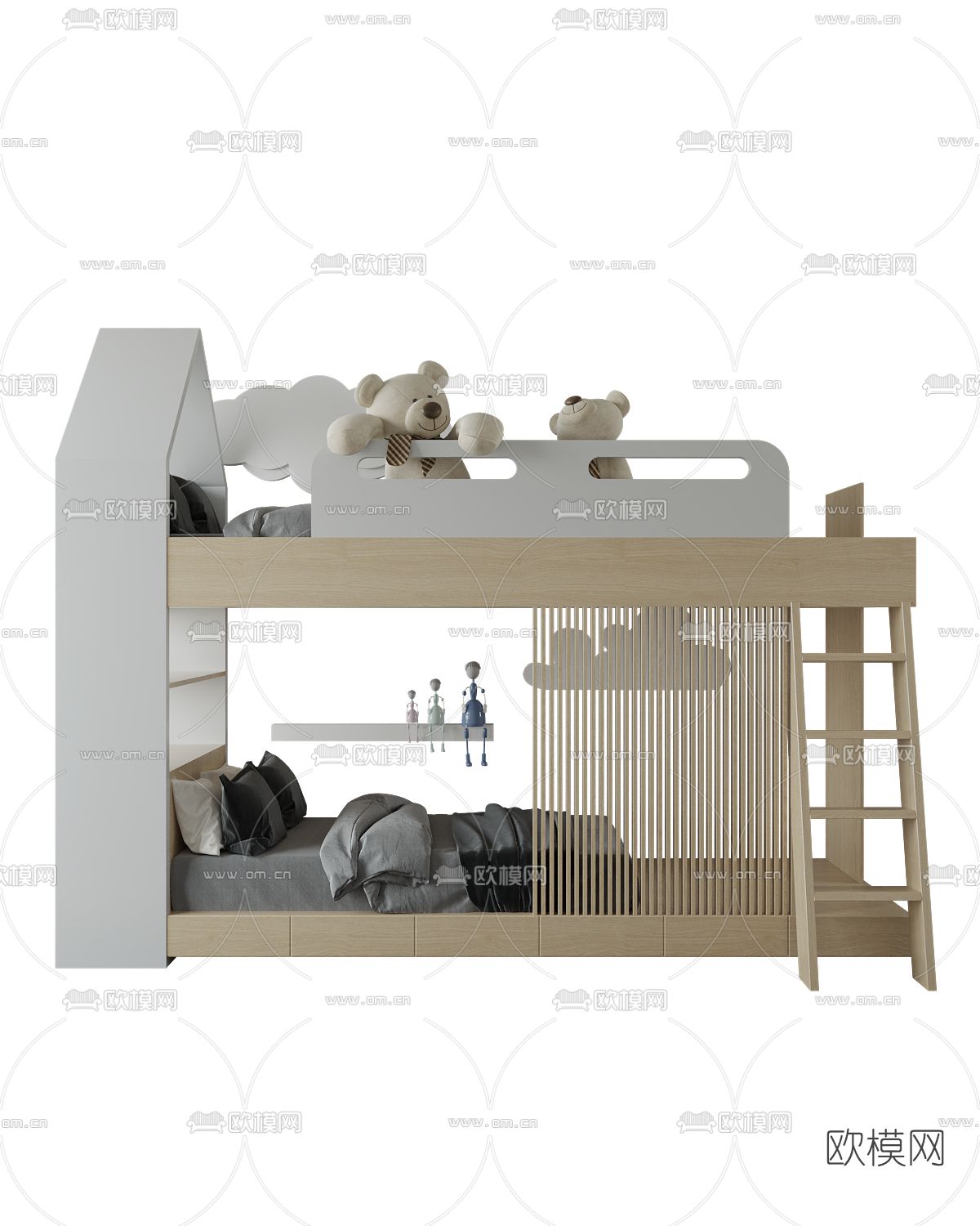 北欧上下铺儿童床3d模型下载（渲染图2）