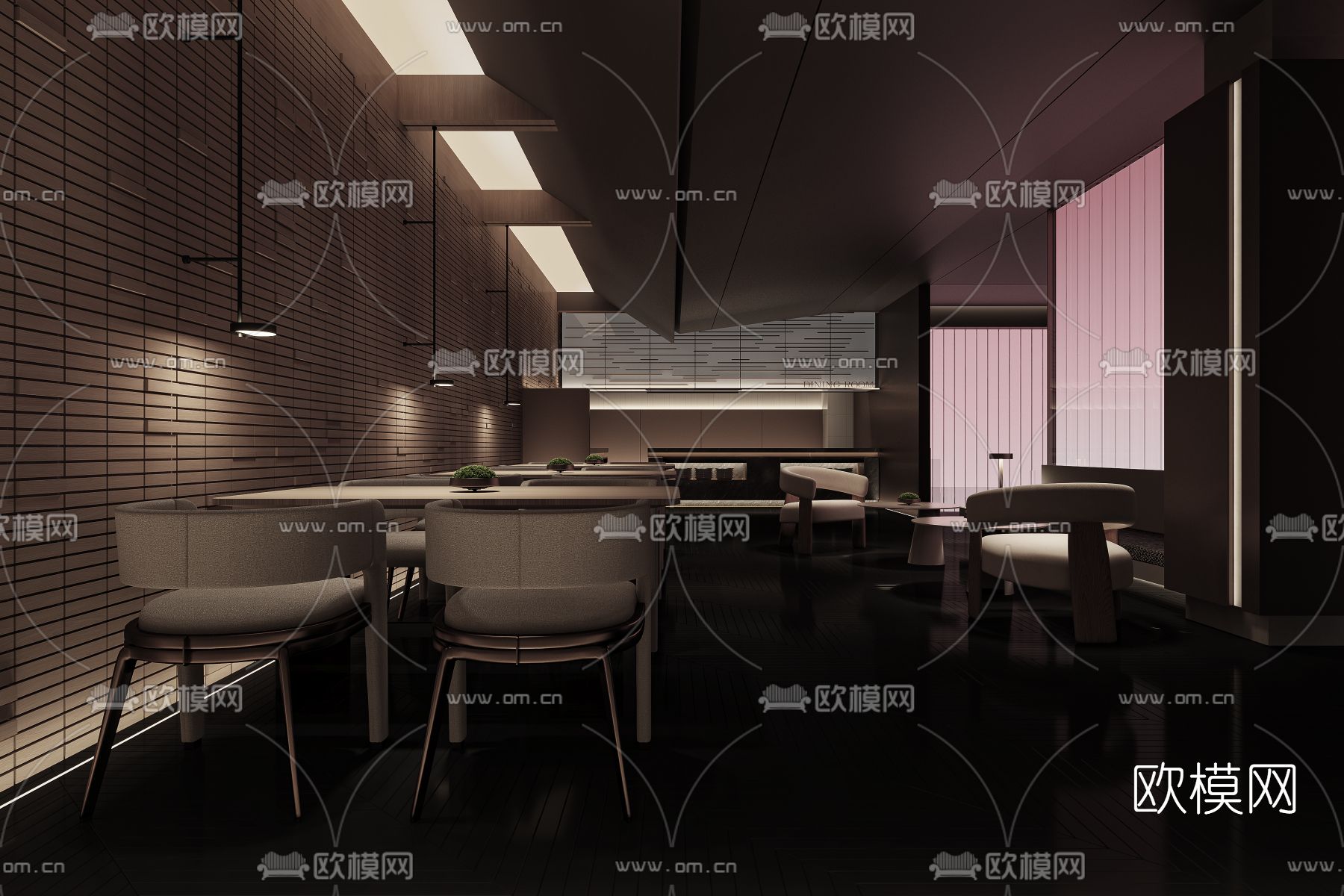 现代暗黑风西餐厅3d模型下载