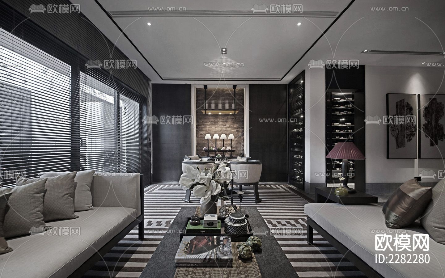 大平层样板房CAD施工图下载（渲染图4）