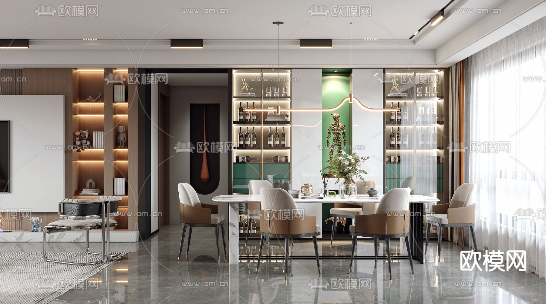 现代轻奢客餐厅3d模型下载（渲染图4）