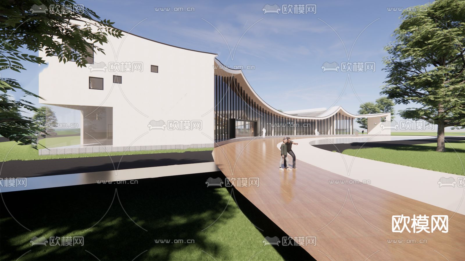 现代展览馆建筑外观 鸟瞰su模型下载（渲染图1）