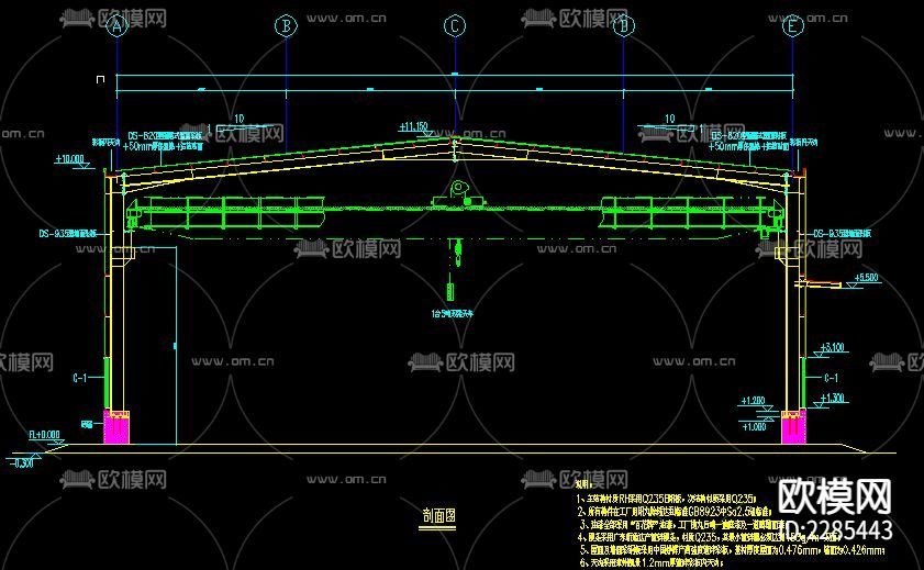 钢结构厂房cad施工图下载(渲染图3)