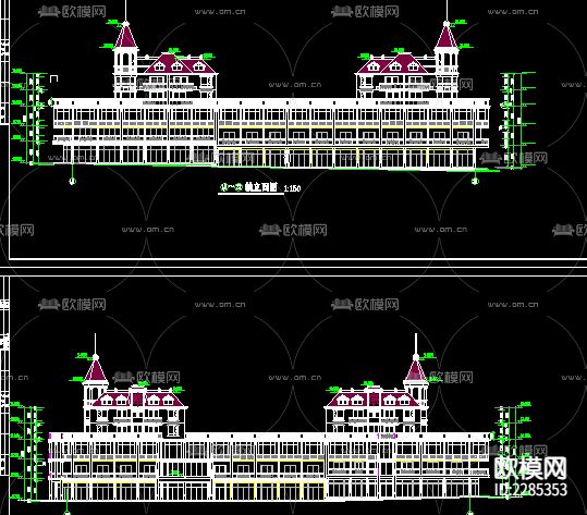 商业广场建筑外观平面规划cad施工图下载（渲染图4）