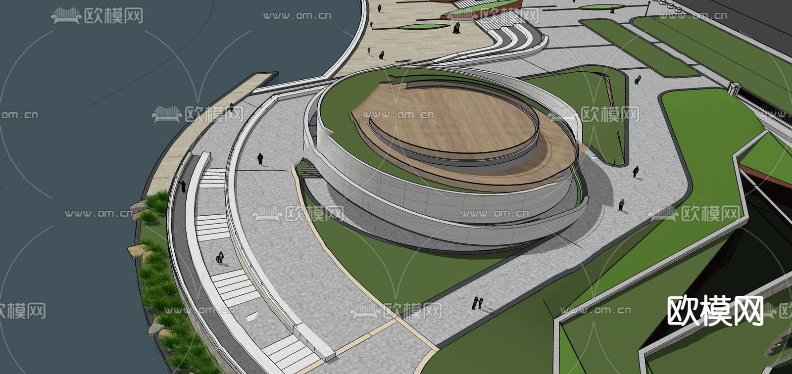 现代展览馆建筑鸟瞰su模型
