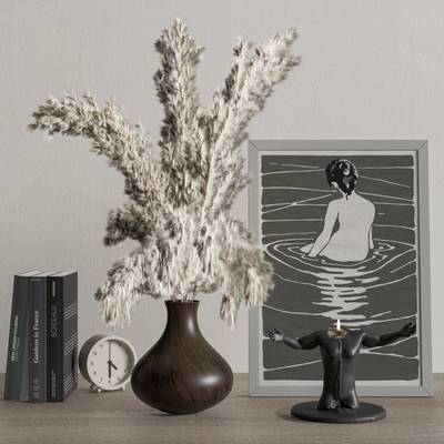 现代书籍花瓶雕塑摆件su模型