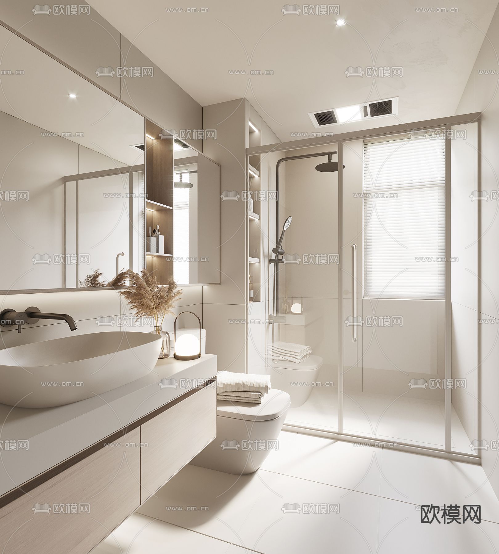 奶油风卫生间 洗手间 浴室su模型下载_ID14046100_sketchup模型下载-欧模网