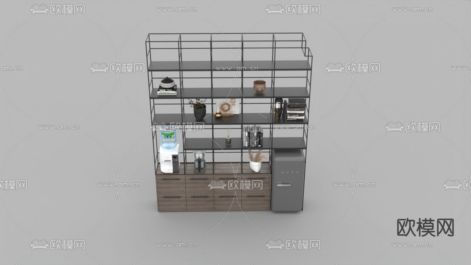 北欧简约不锈钢实木装饰柜免费3d模型下载