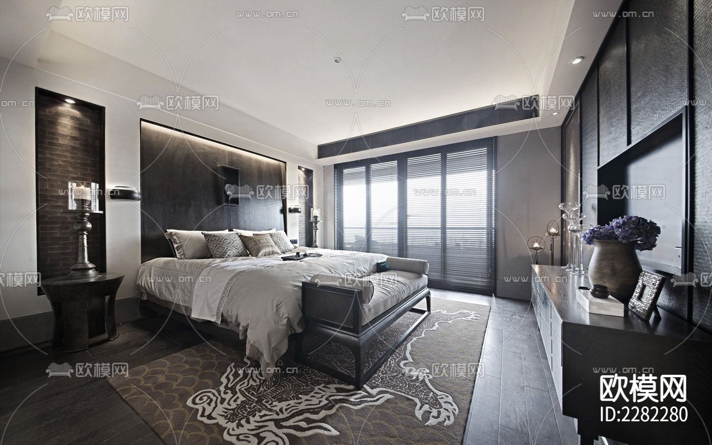 大平层样板房CAD施工图下载（渲染图2）