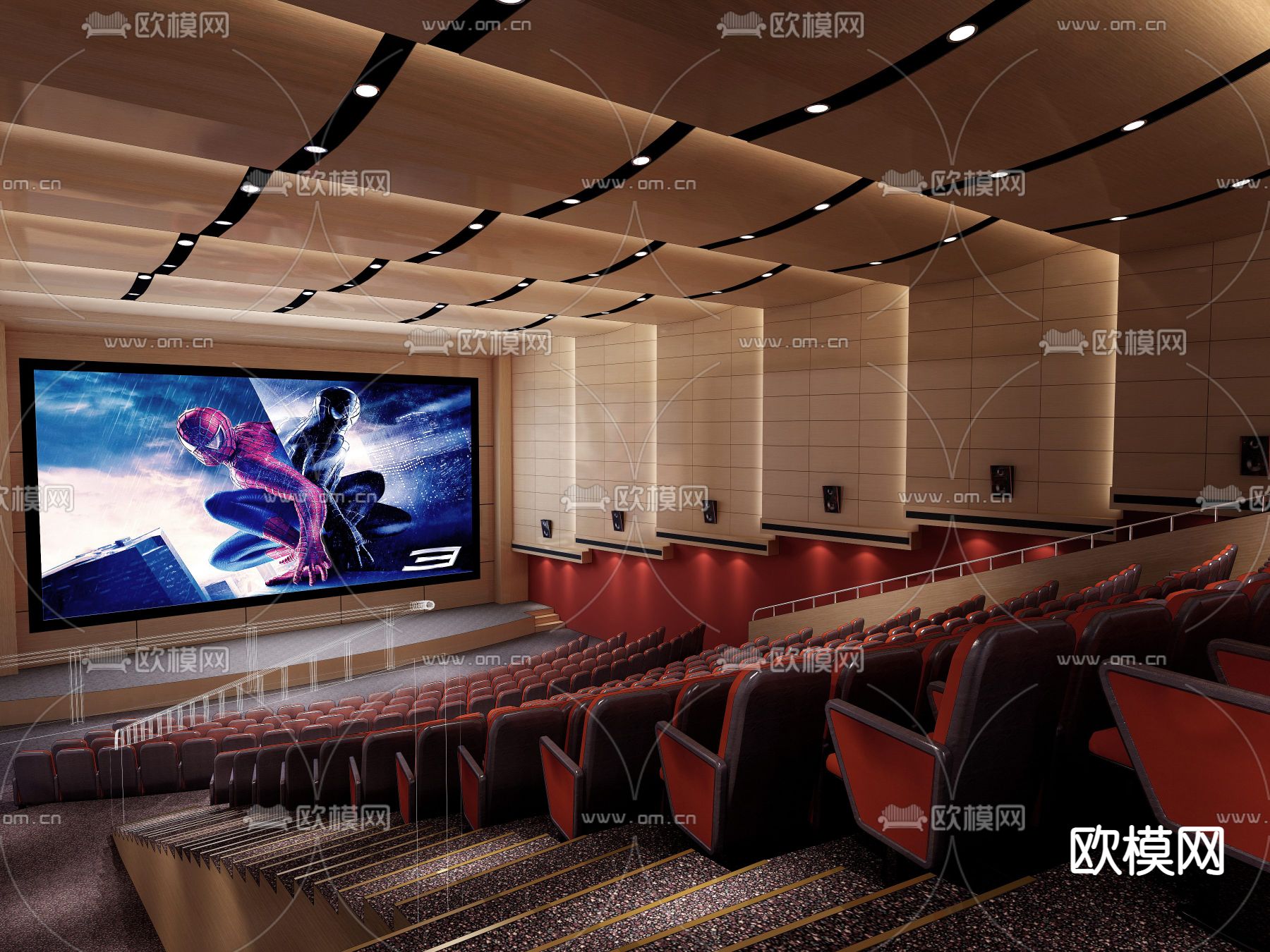 现代电影院放映厅3d模型下载