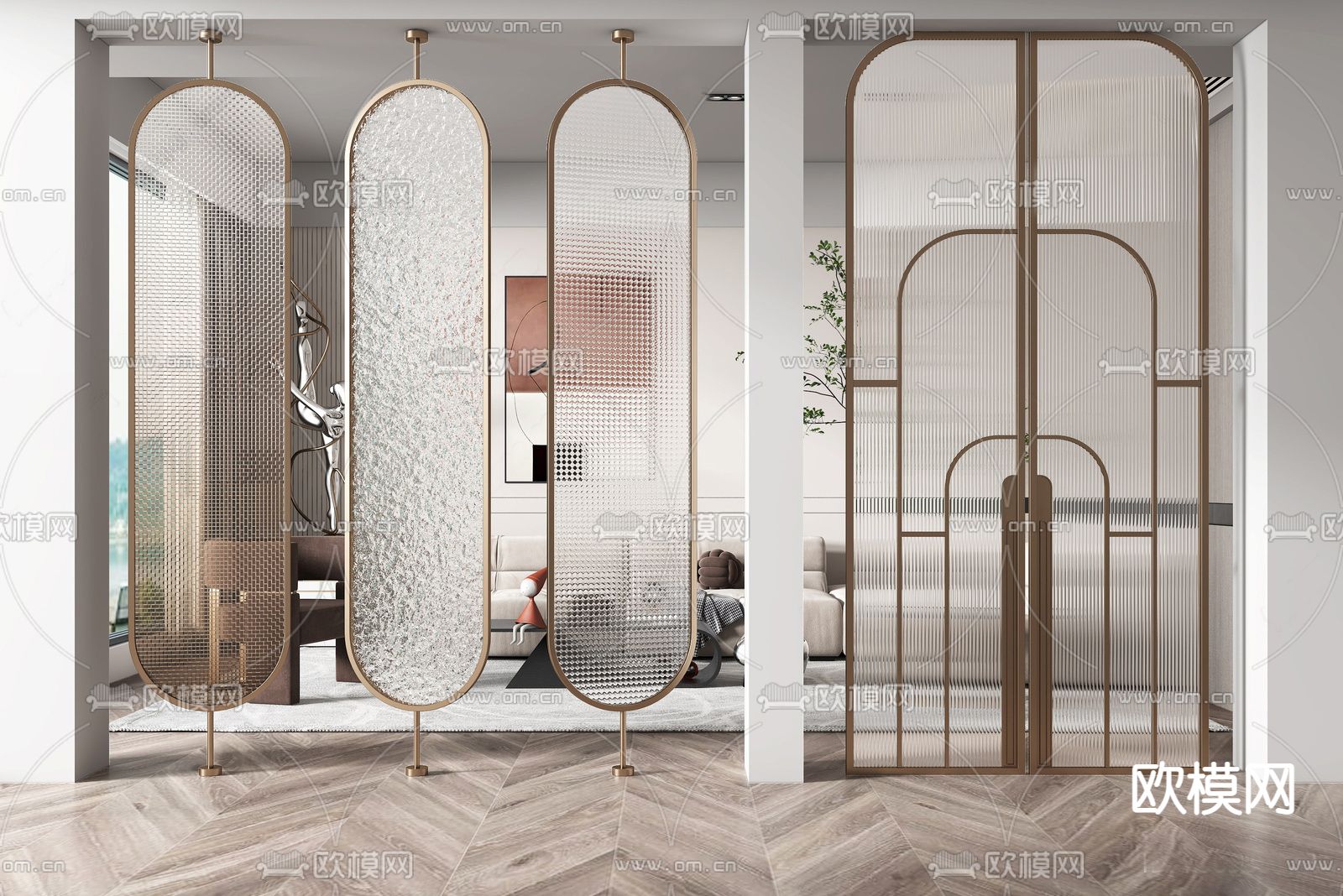 现代玻璃屏风隔断su模型下载（渲染图1）