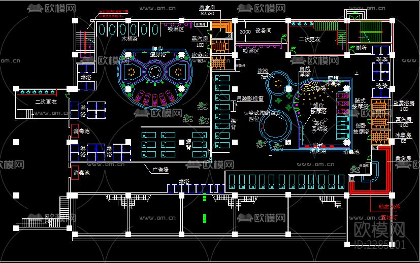 某桑拿水疗城水区cad施工图下载