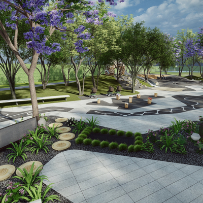  现代户外亲子儿童活动乐园su模型 