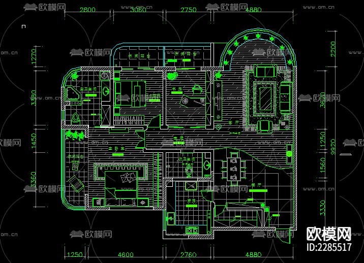 一套简中室内装饰cad施工图下载（渲染图2）