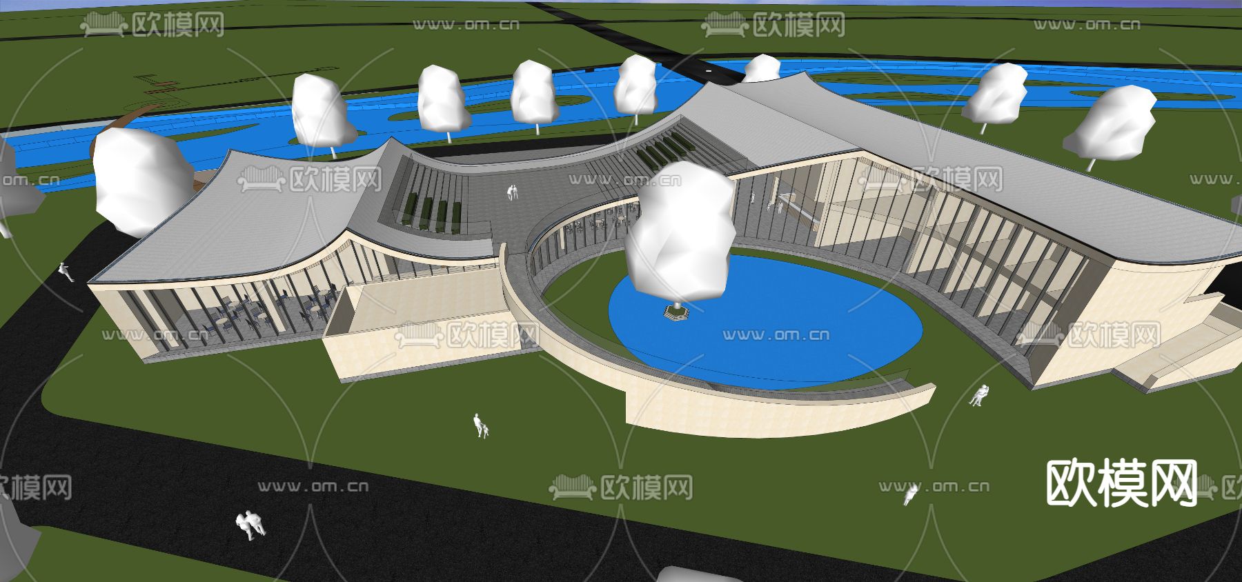 现代展览馆建筑外观 鸟瞰su模型下载（渲染图4）