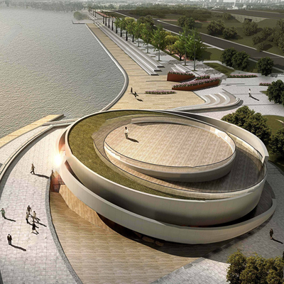  现代展览馆建筑鸟瞰su模型 