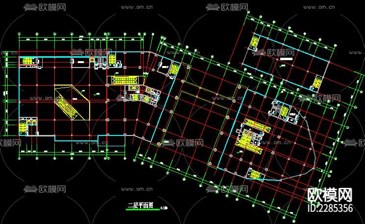 商业写字楼建筑外观平面规划cad施工图下载（渲染图3）