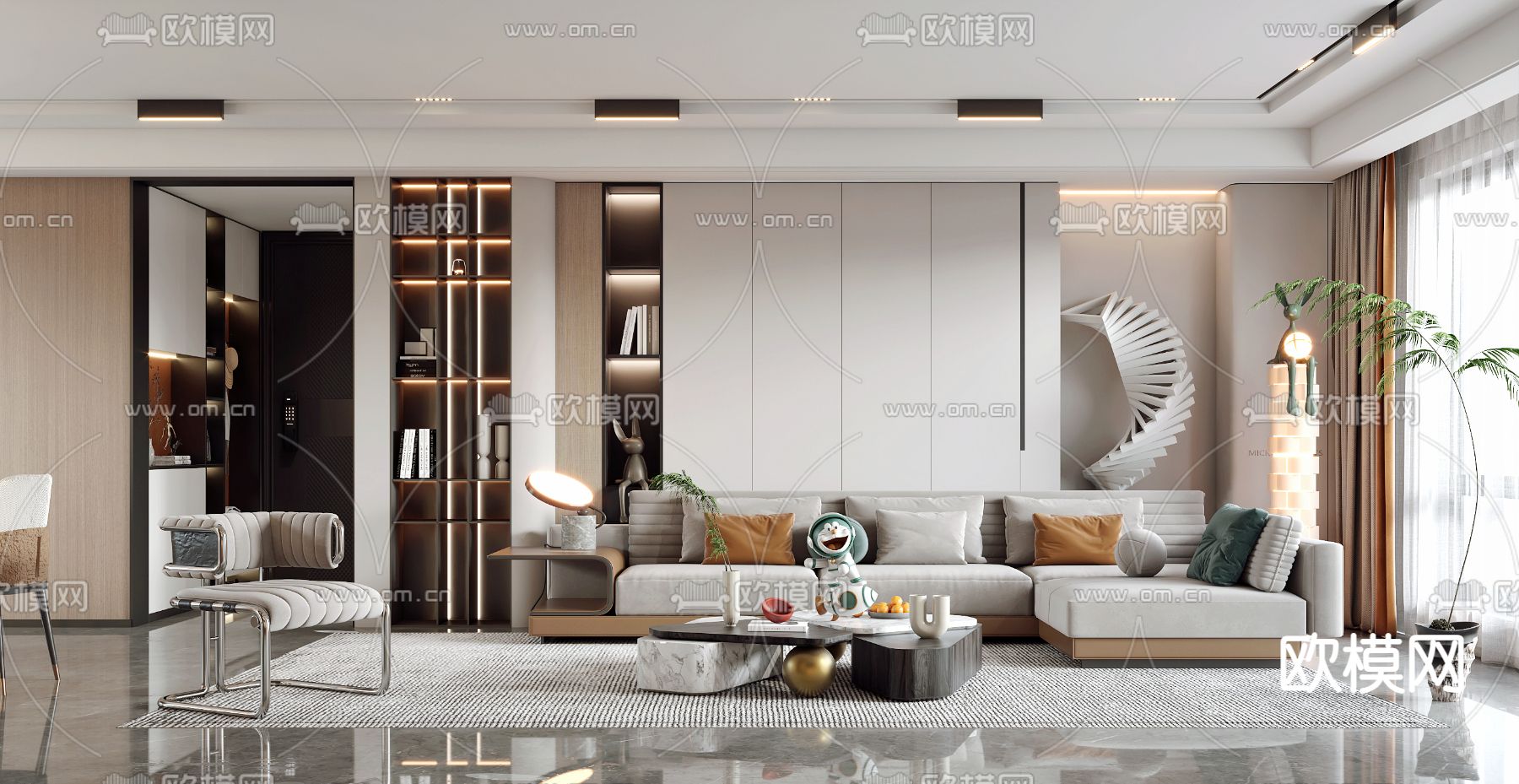 现代轻奢客餐厅3d模型下载（渲染图1）