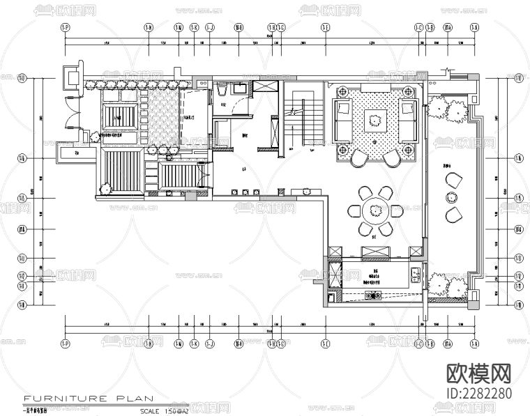 大平层样板房CAD施工图下载（渲染图1）