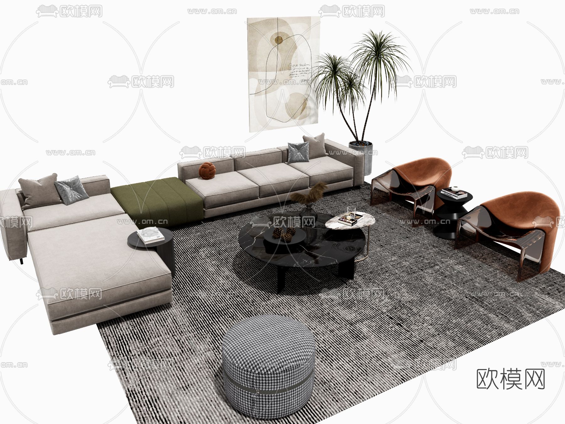 现代转角组合沙发3d模型下载_ID12120007_3dmax免费模型-欧模网