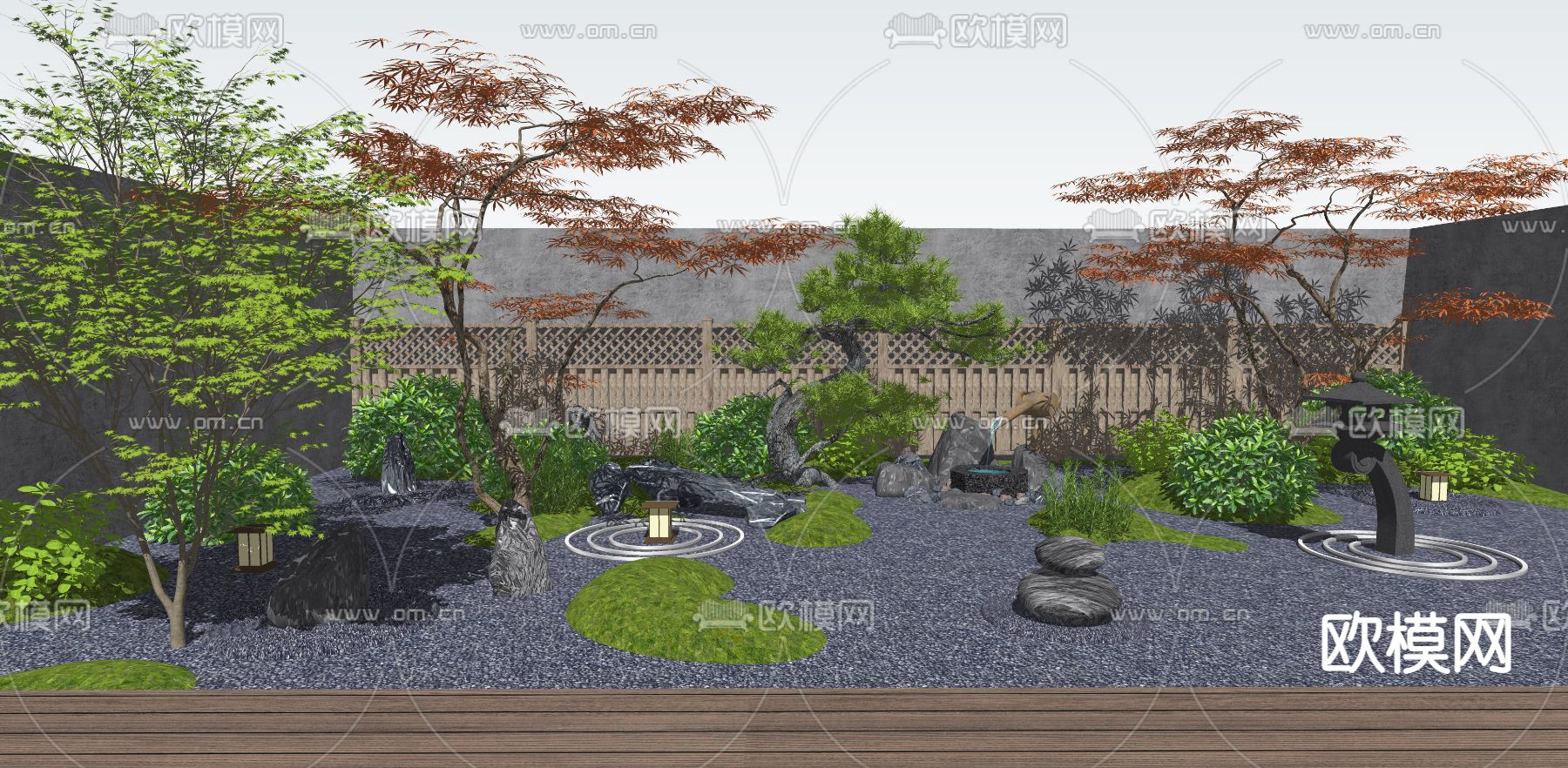 日式枯山水庭院景观su模型下载（渲染图3）