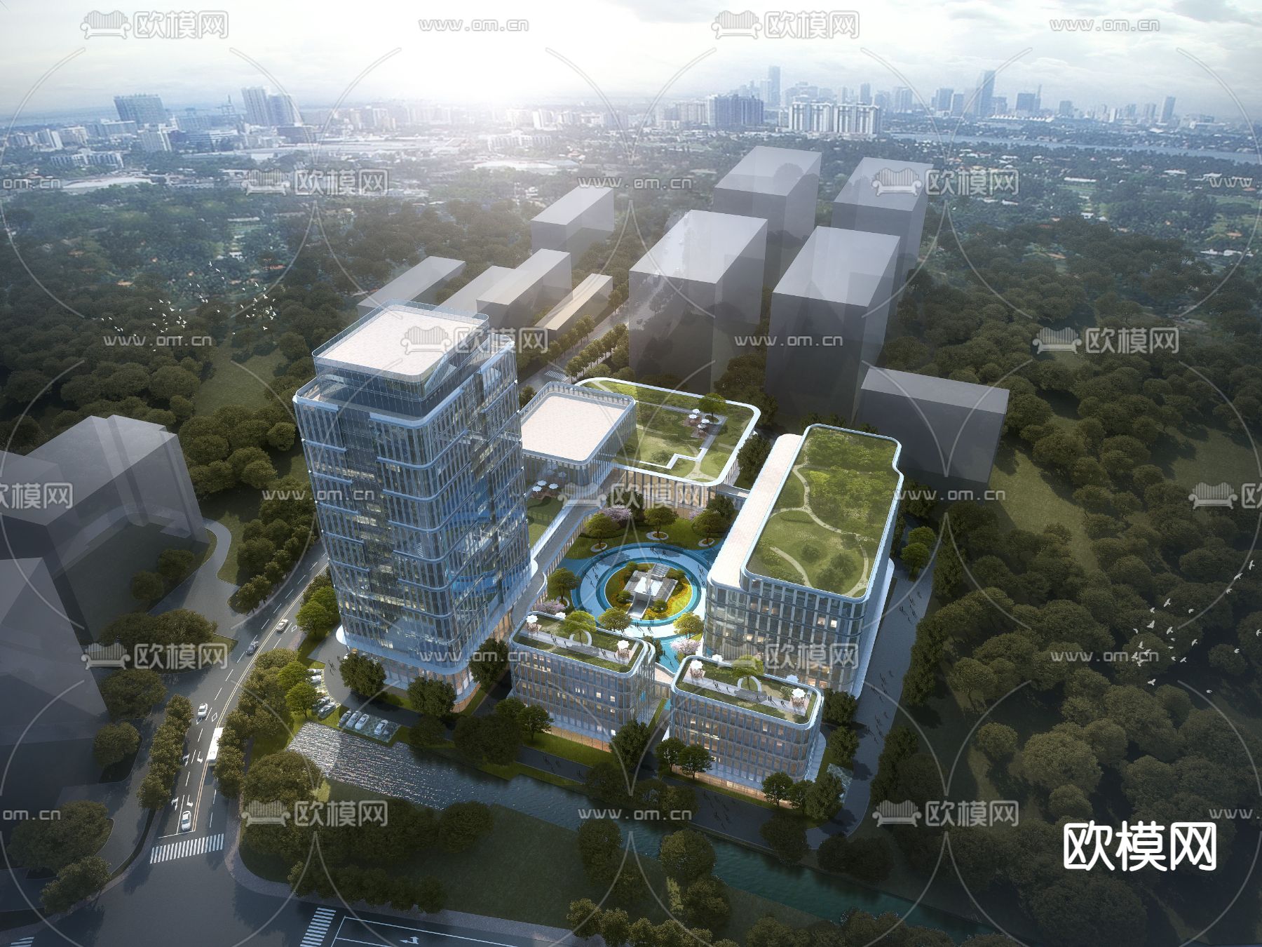 现代住宅楼外观鸟瞰psd下载