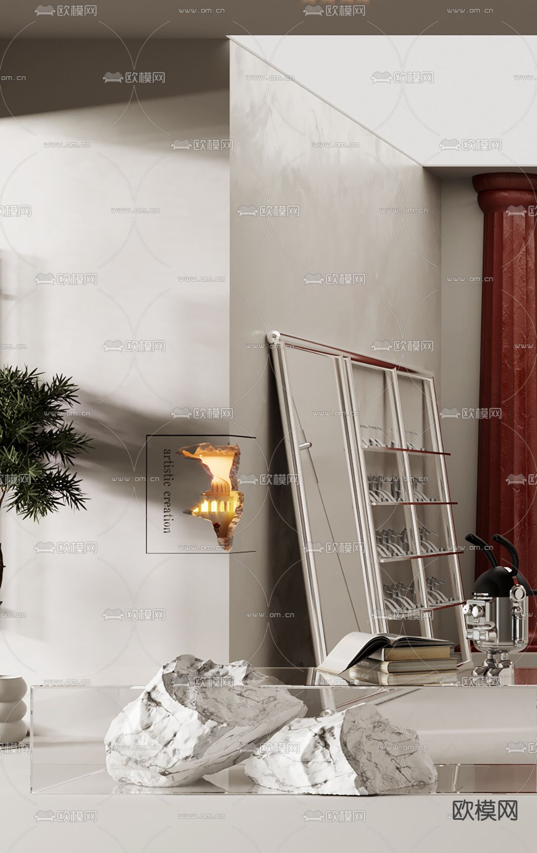 侘寂奶油风服饰直播间su模型下载（渲染图2）