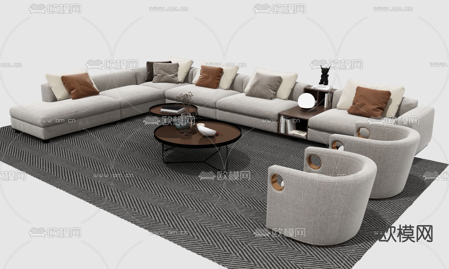 现代转角沙发组合3d模型下载