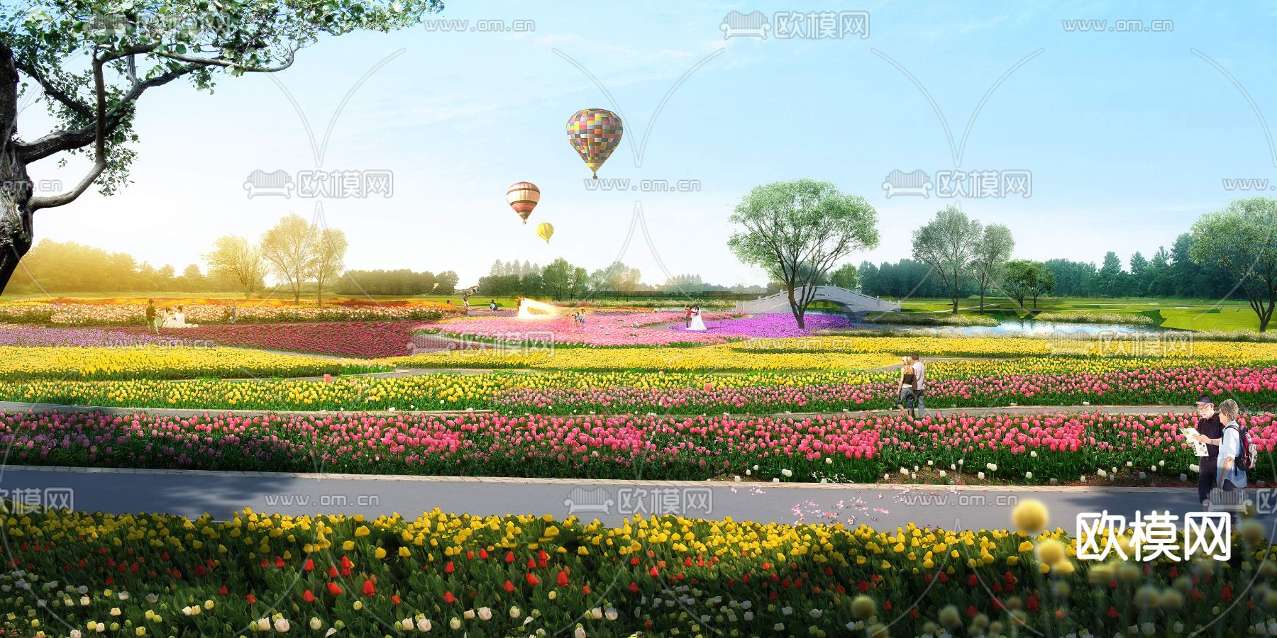 现代花海公园热气球psd下载