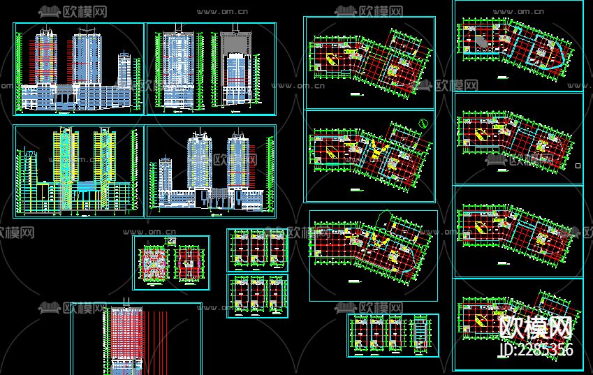 商业写字楼建筑外观平面规划cad施工图下载（渲染图1）