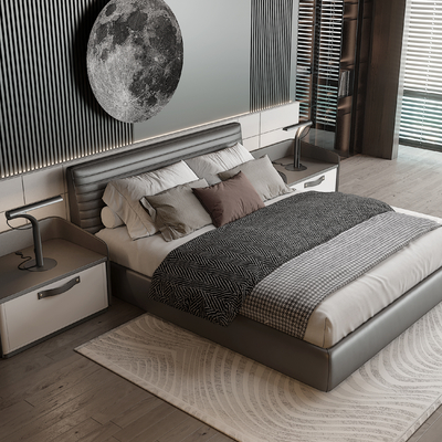  Minotti 黑色双人床su模型 