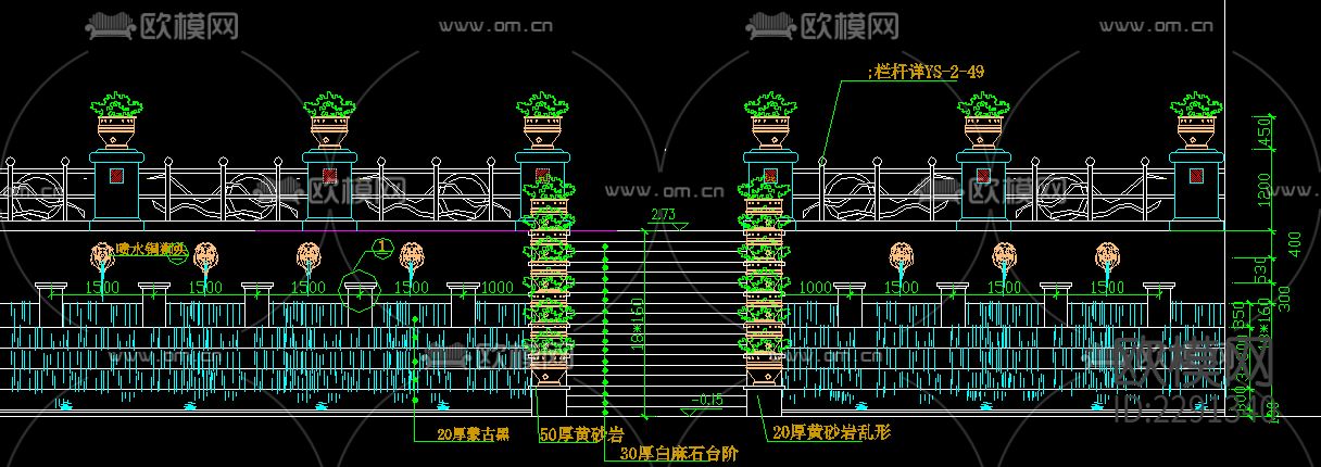 跌水景观CAD施工图下载（渲染图2）
