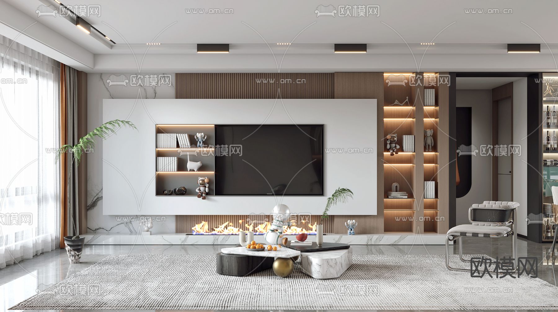 现代轻奢客餐厅3d模型下载（渲染图2）