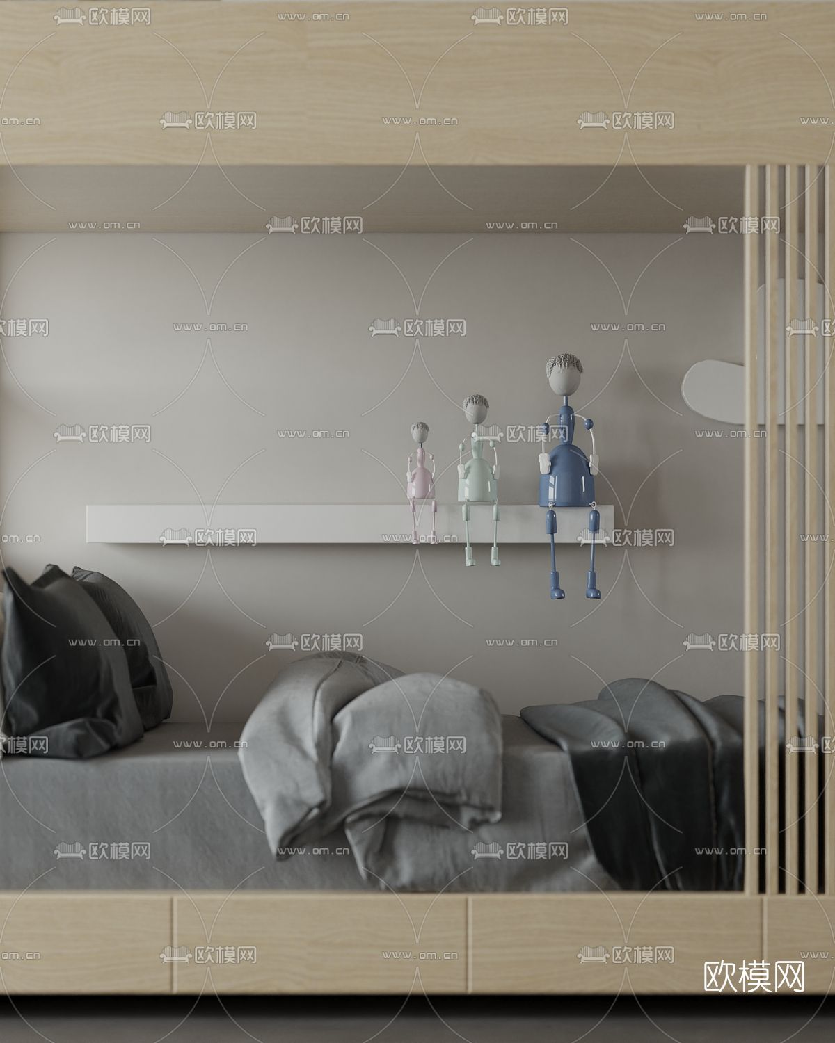 北欧上下铺儿童床3d模型下载（渲染图3）