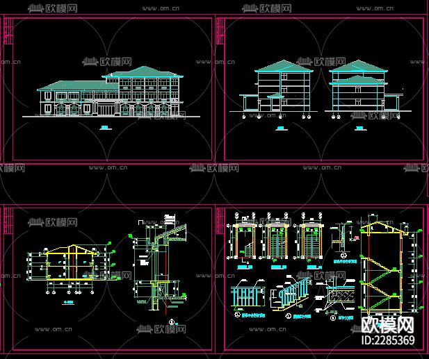 收费站建筑外观平面规划cad施工图下载（渲染图2）