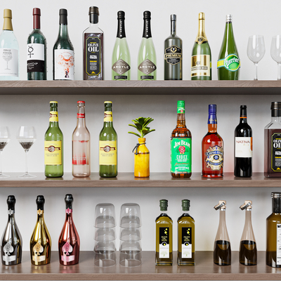  现代酒瓶酒杯su模型 