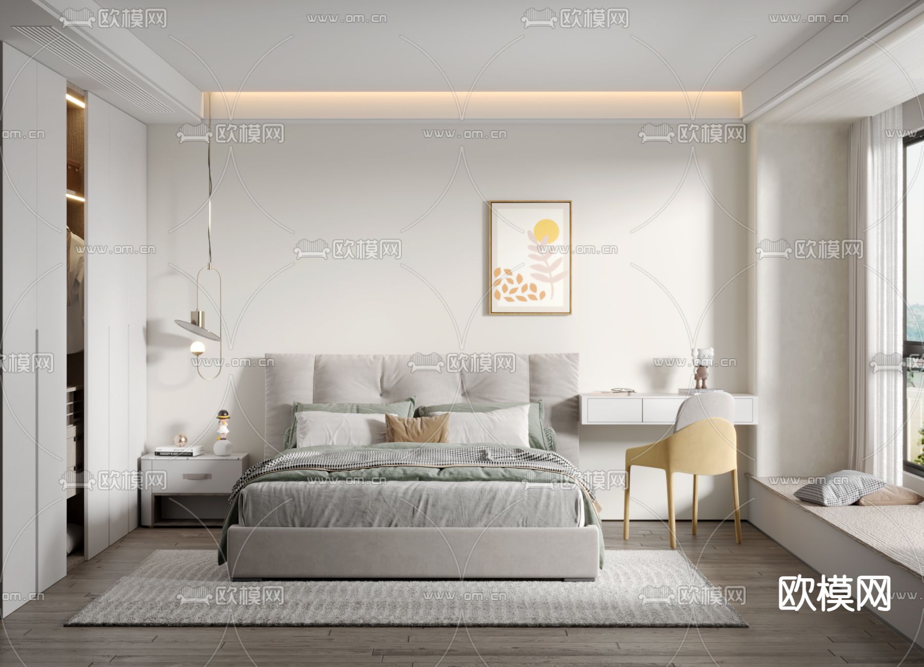 北欧卧室主人房3d模型下载（渲染图1）