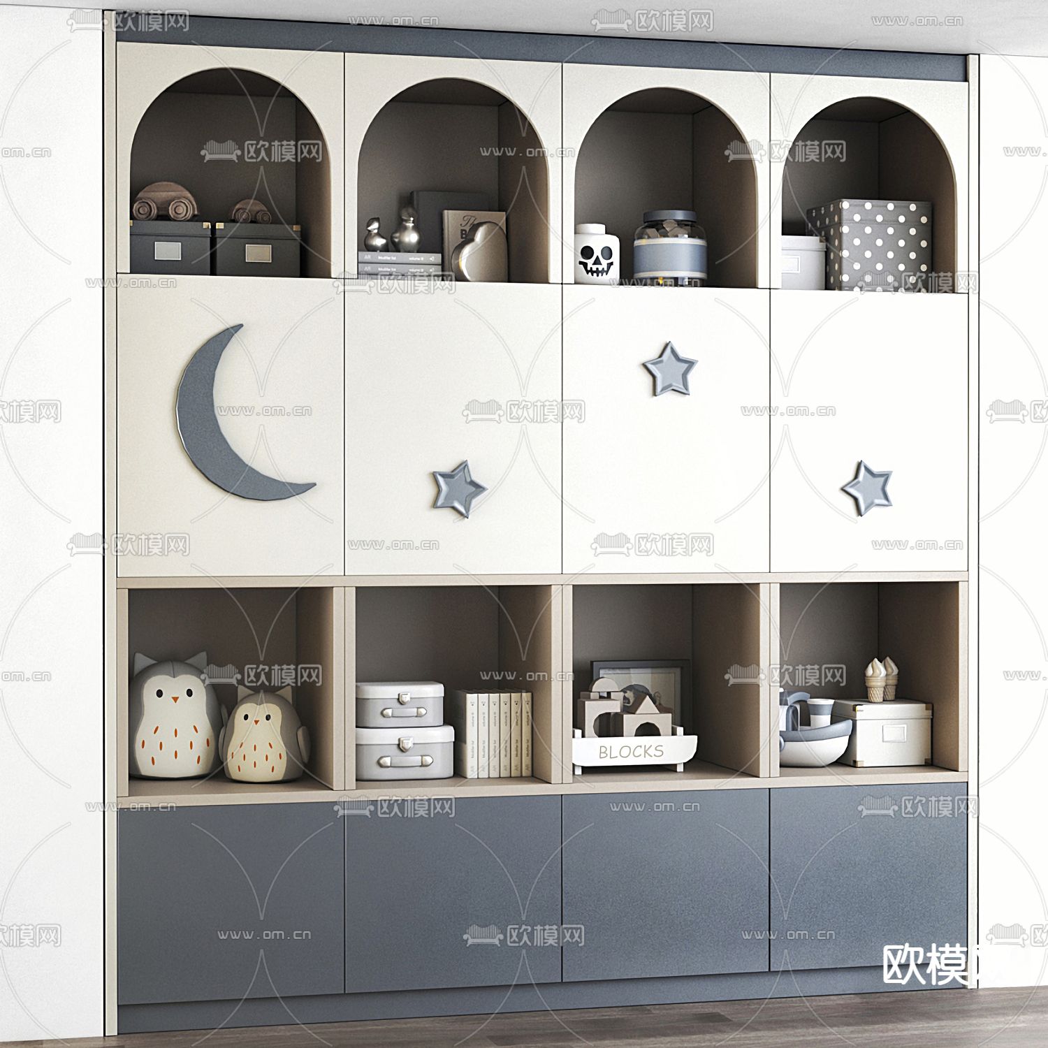 现代儿童书柜 儿童柜3d模型下载（渲染图1）