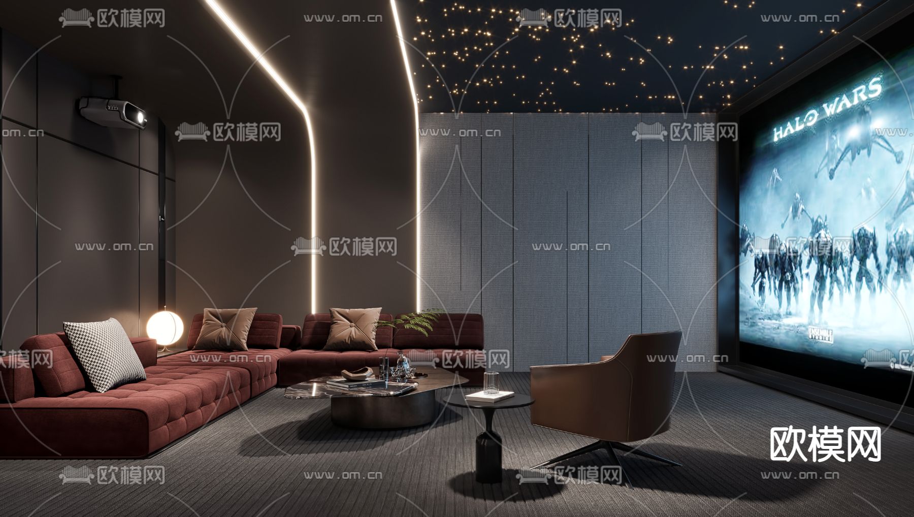 影音室 视听室 家庭影院3d模型下载_ID12120848_3dmax免费模型-欧模网