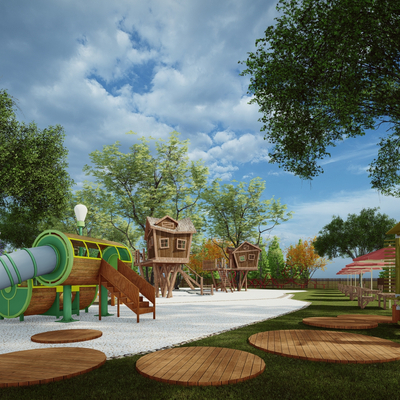  现代户外亲子儿童活动乐园su模型 