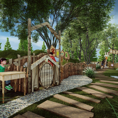  现代户外亲子儿童活动乐园su模型 