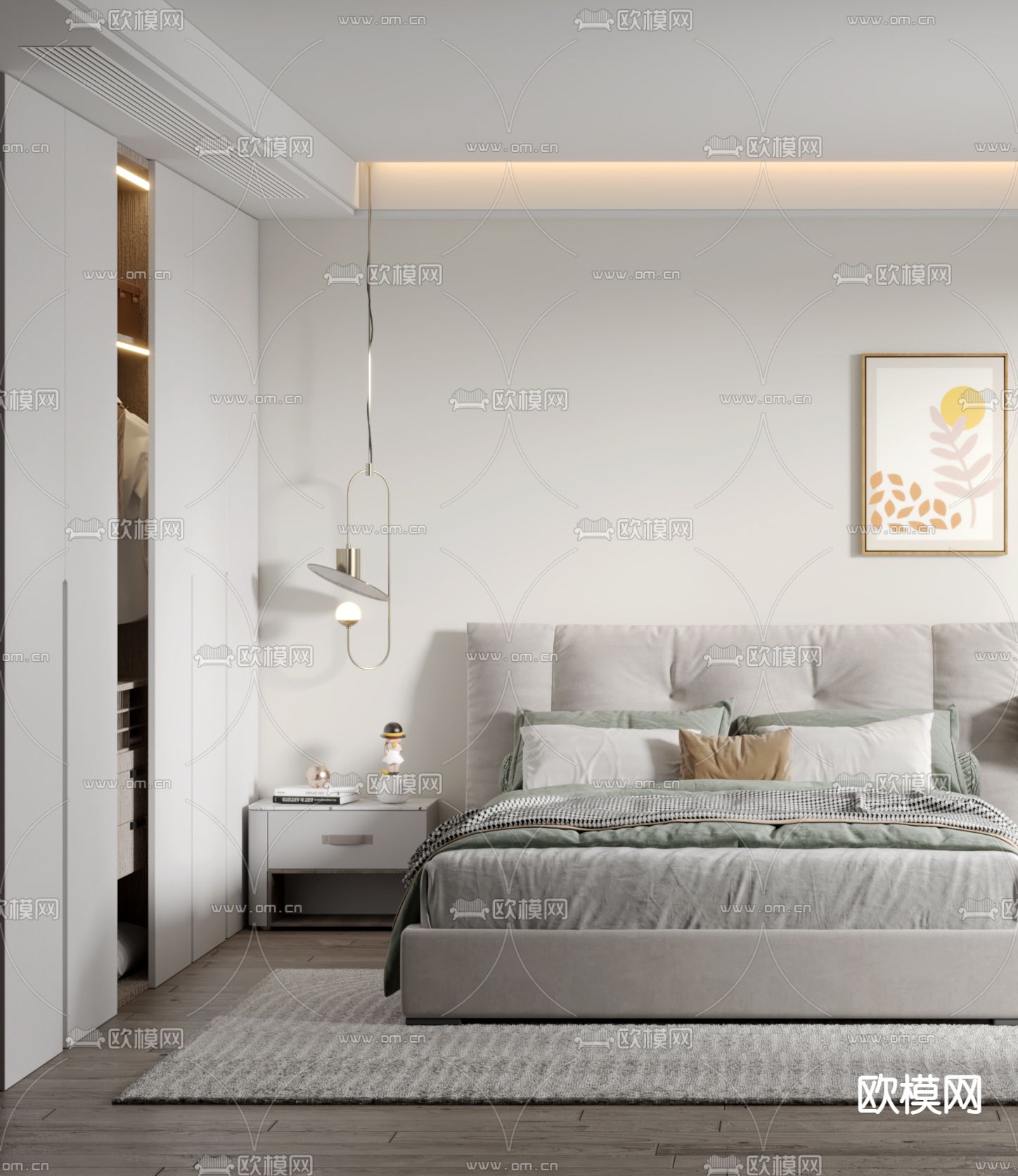 北欧卧室主人房3d模型下载（渲染图2）