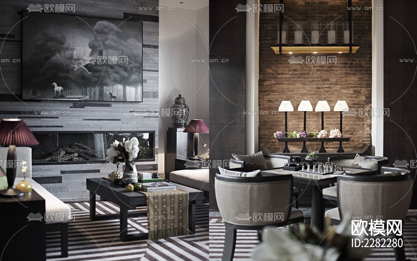 大平层样板房CAD施工图下载（渲染图7）